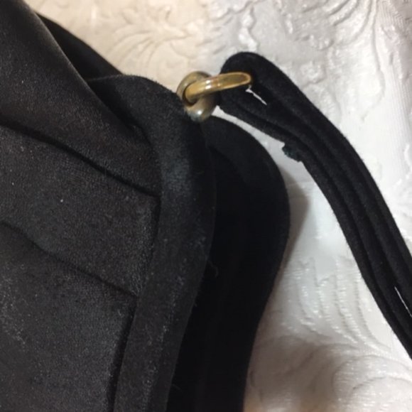 Vtg MM Morris Moskowitz Black Satin Evening Gold Rhinestone Fancy Clasp Purse - Picture 7 of 10